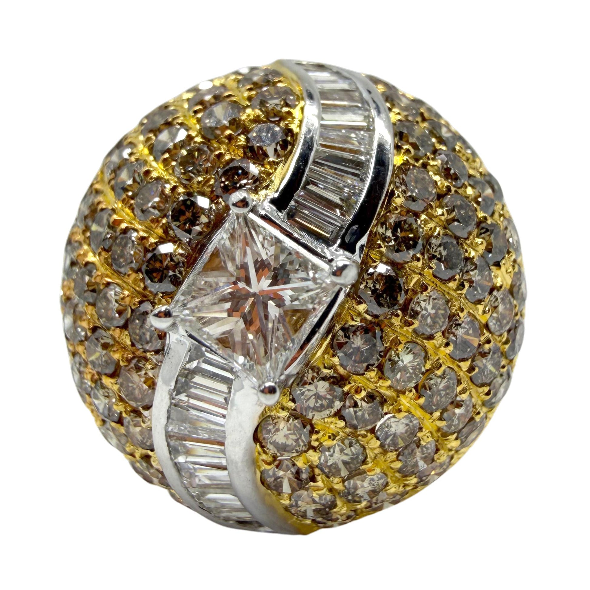 18k Yellow Gold White and Brown Diamond Ring - Size 6.75