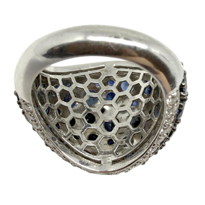 18K White Gold Diamond and 9.91 Carat Sapphire Dome Ring