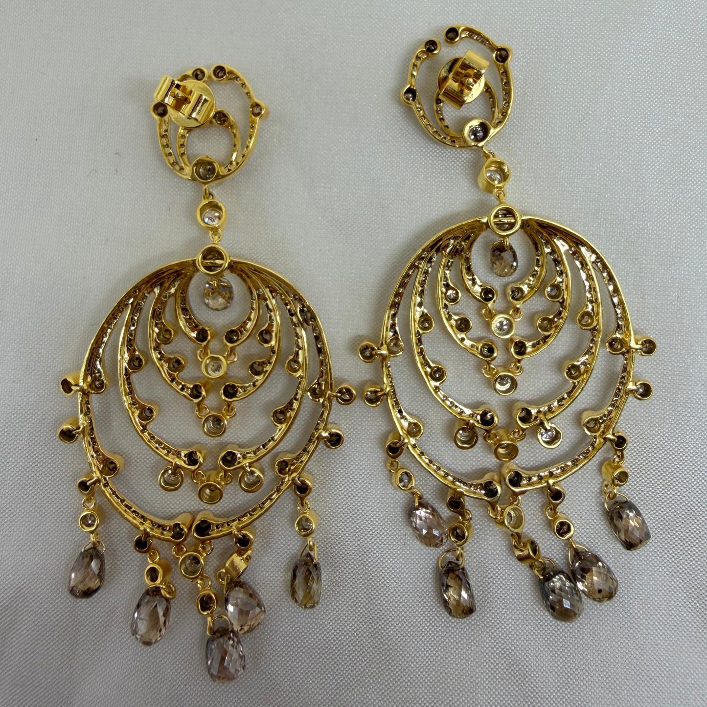 18k Yellow Gold Brown and White Diamond Chandelier Drop Earrings
