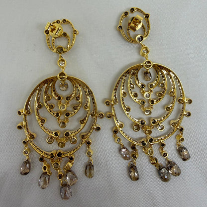 18k Yellow Gold Brown and White Diamond Chandelier Drop Earrings