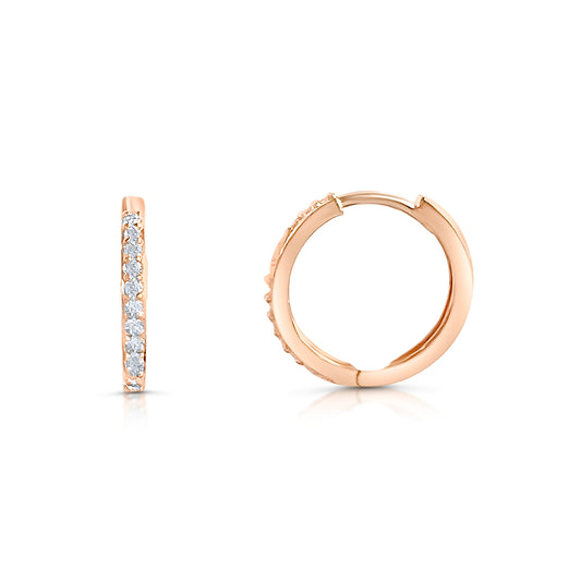 14k Rose Gold Diamond Huggies