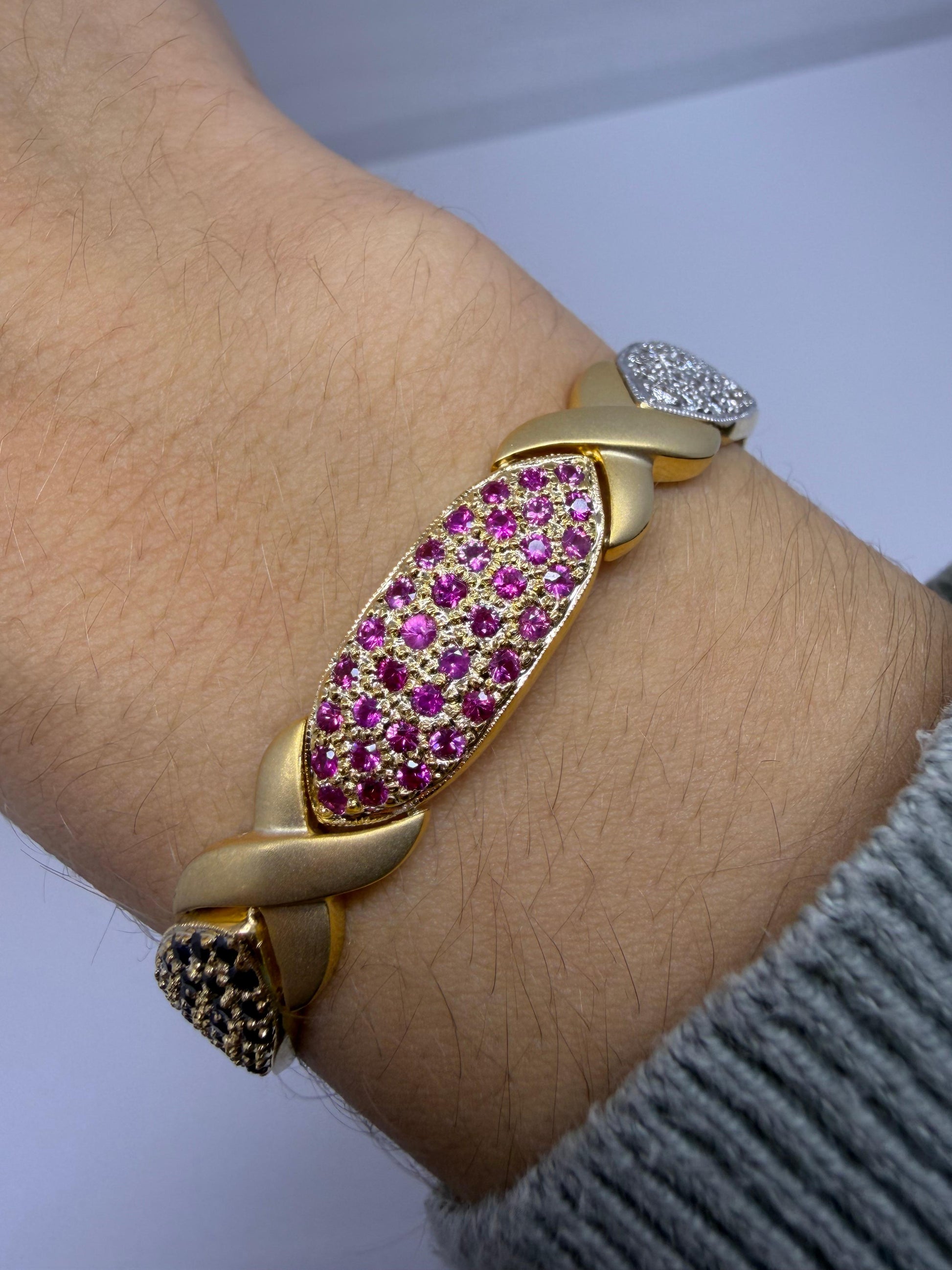 18K Yellow Gold Diamond and Multi Color Sapphire Bracelet