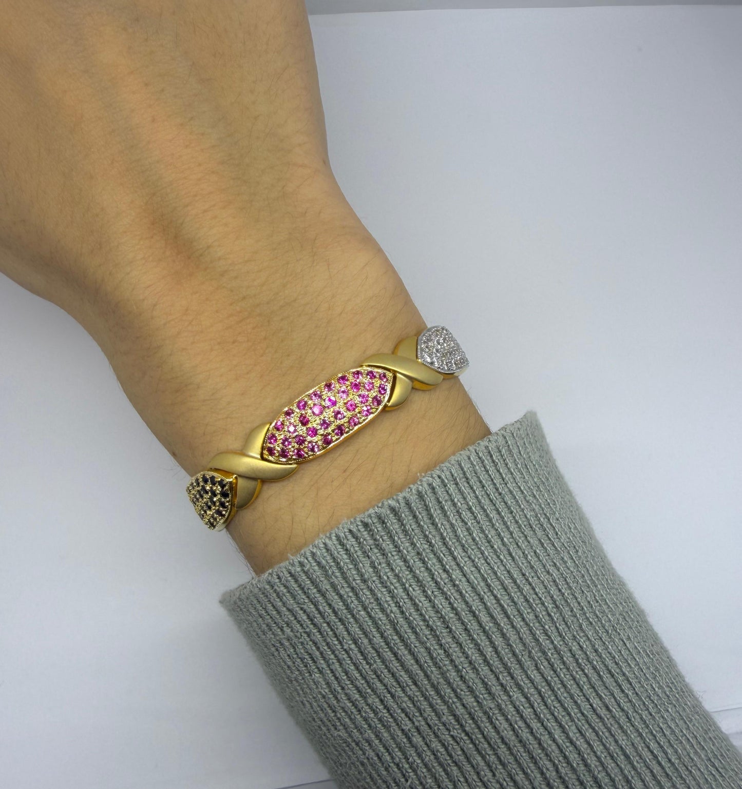 18K Yellow Gold Diamond and Multi Color Sapphire Bracelet