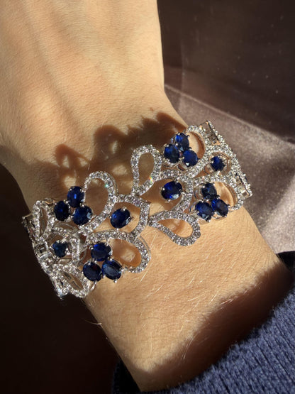18K White Gold 22.21 Carat Sapphire and Diamond Bracelet - 7.5 inches