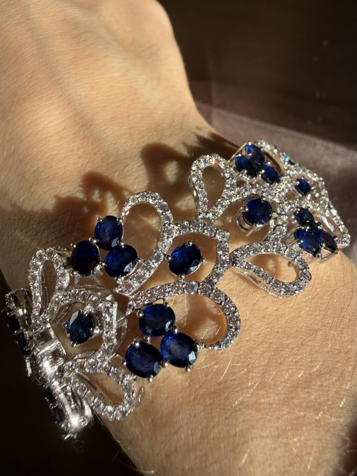 18K White Gold 22.21 Carat Sapphire and Diamond Bracelet - 7.5 inches