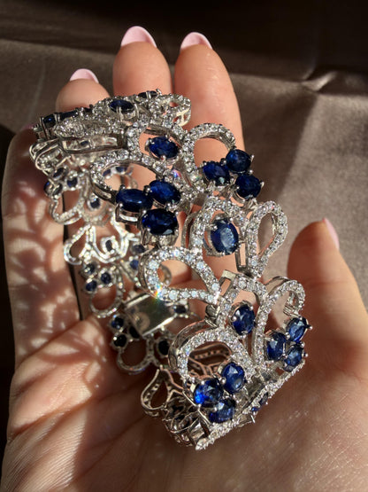 18K White Gold 22.21 Carat Sapphire and Diamond Bracelet - 7.5 inches