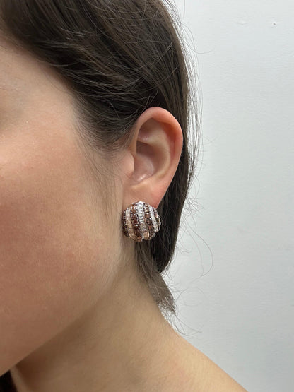 18K White Gold 9.31 Carat Tapered Baguette Cut White and Brown Diamond Earrings