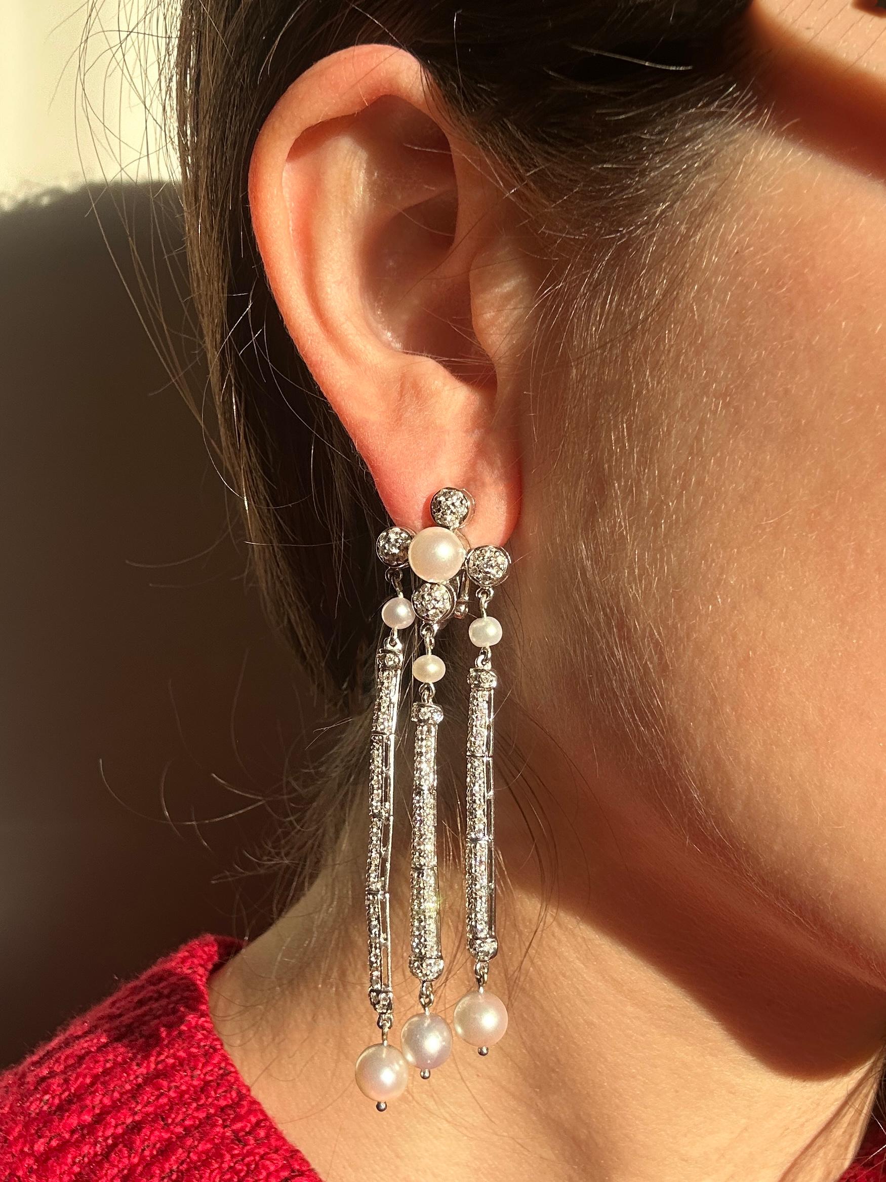 18K White Gold Diamond and Pearl Drop Earrings