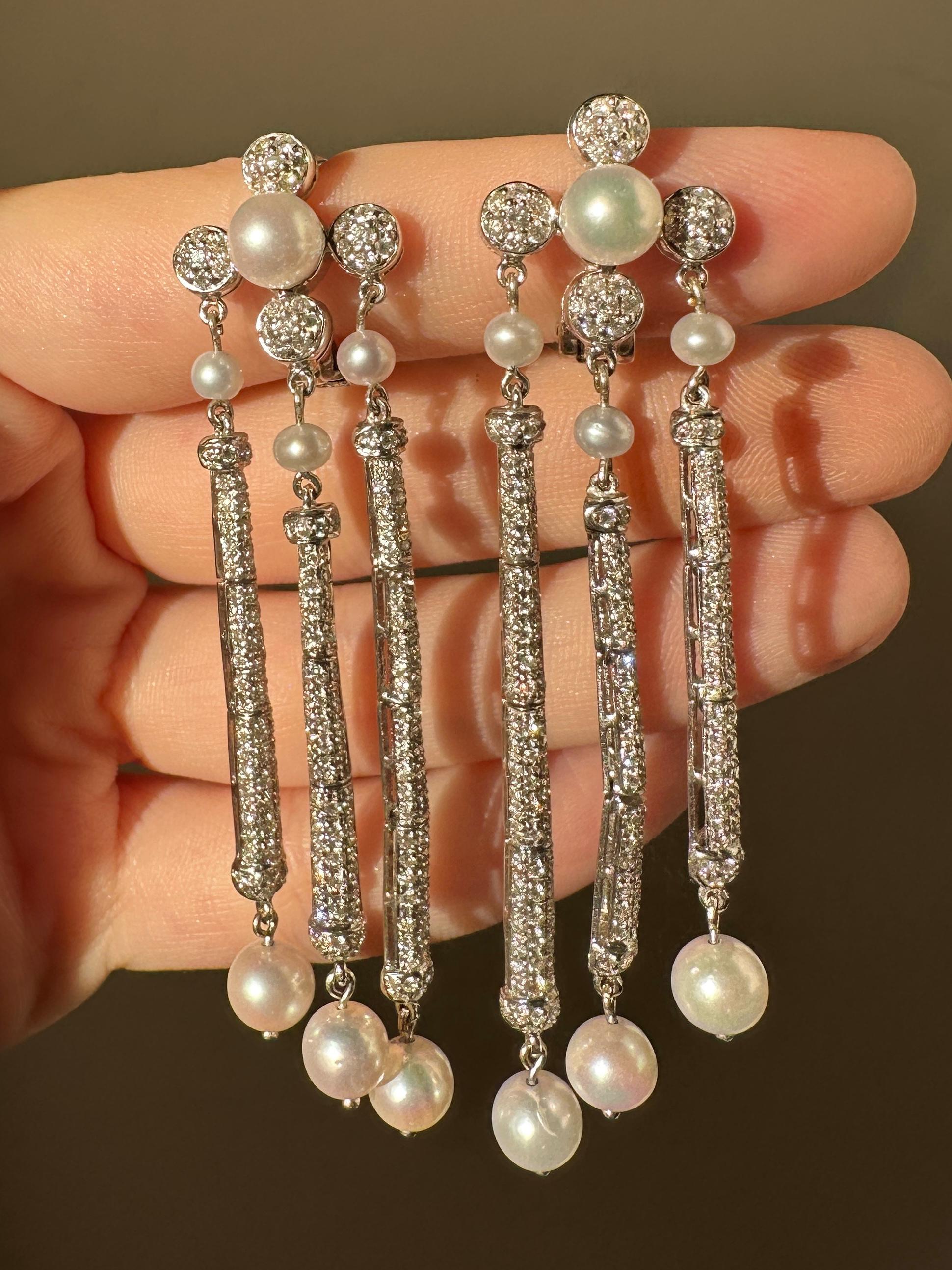 18K White Gold Diamond and Pearl Drop Earrings