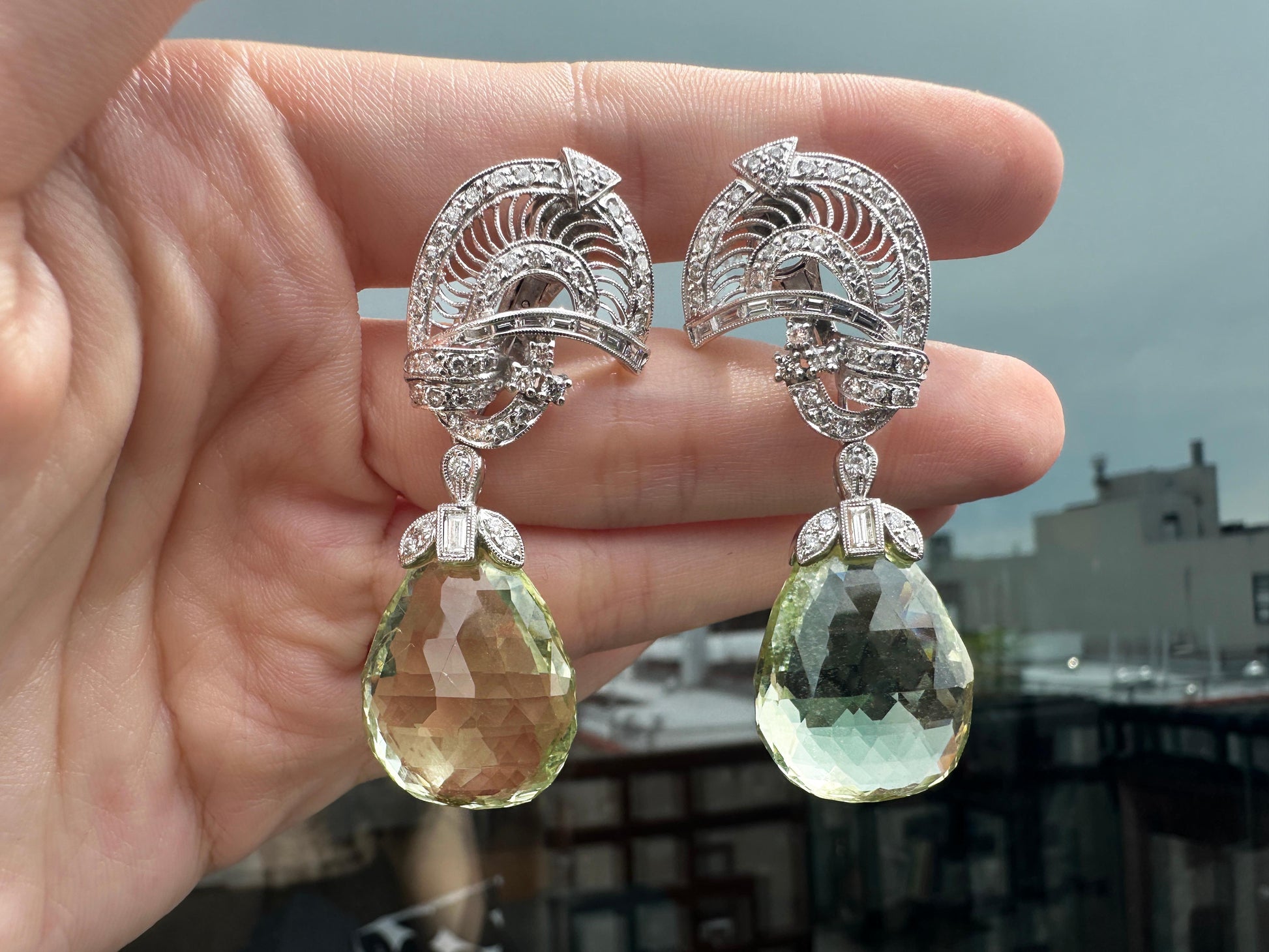 18k Diamond and Green Aqua/Beryl Day and Night Earrings