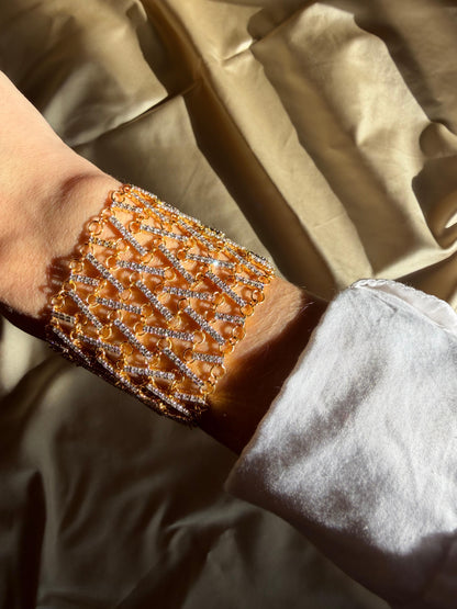 18K Yellow Gold Diamond Lattice Bracelet - 7 inches