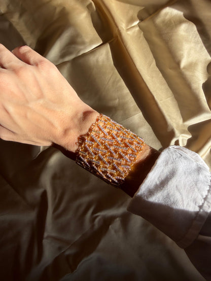 18K Yellow Gold Diamond Lattice Bracelet - 7 inches