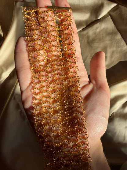 18K Yellow Gold Diamond Lattice Bracelet - 7 inches