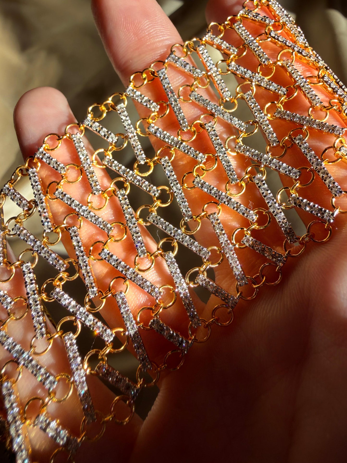 18K Yellow Gold Diamond Lattice Bracelet - 7 inches