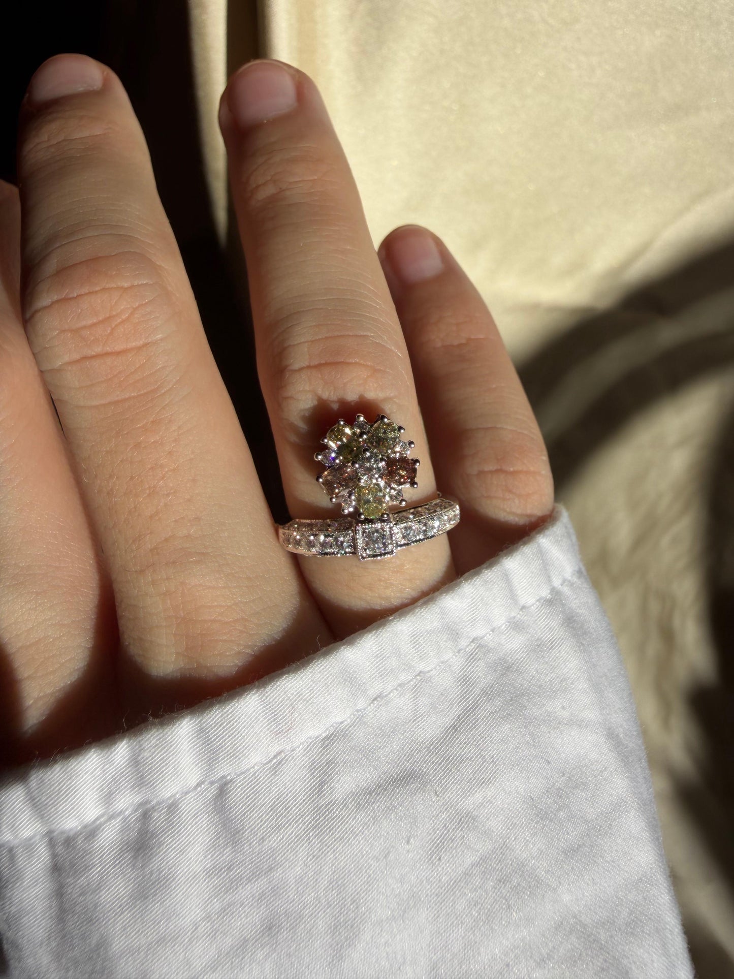 18k White Gold White and Brown Diamond Tiara Ring
