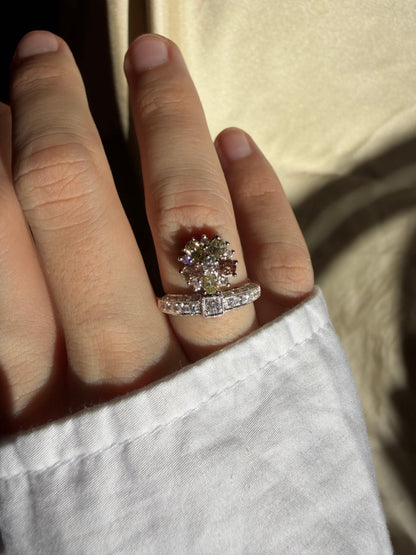 18k White Gold White and Brown Diamond Tiara Ring