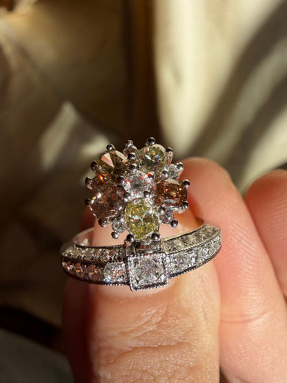 18k White Gold White and Brown Diamond Tiara Ring