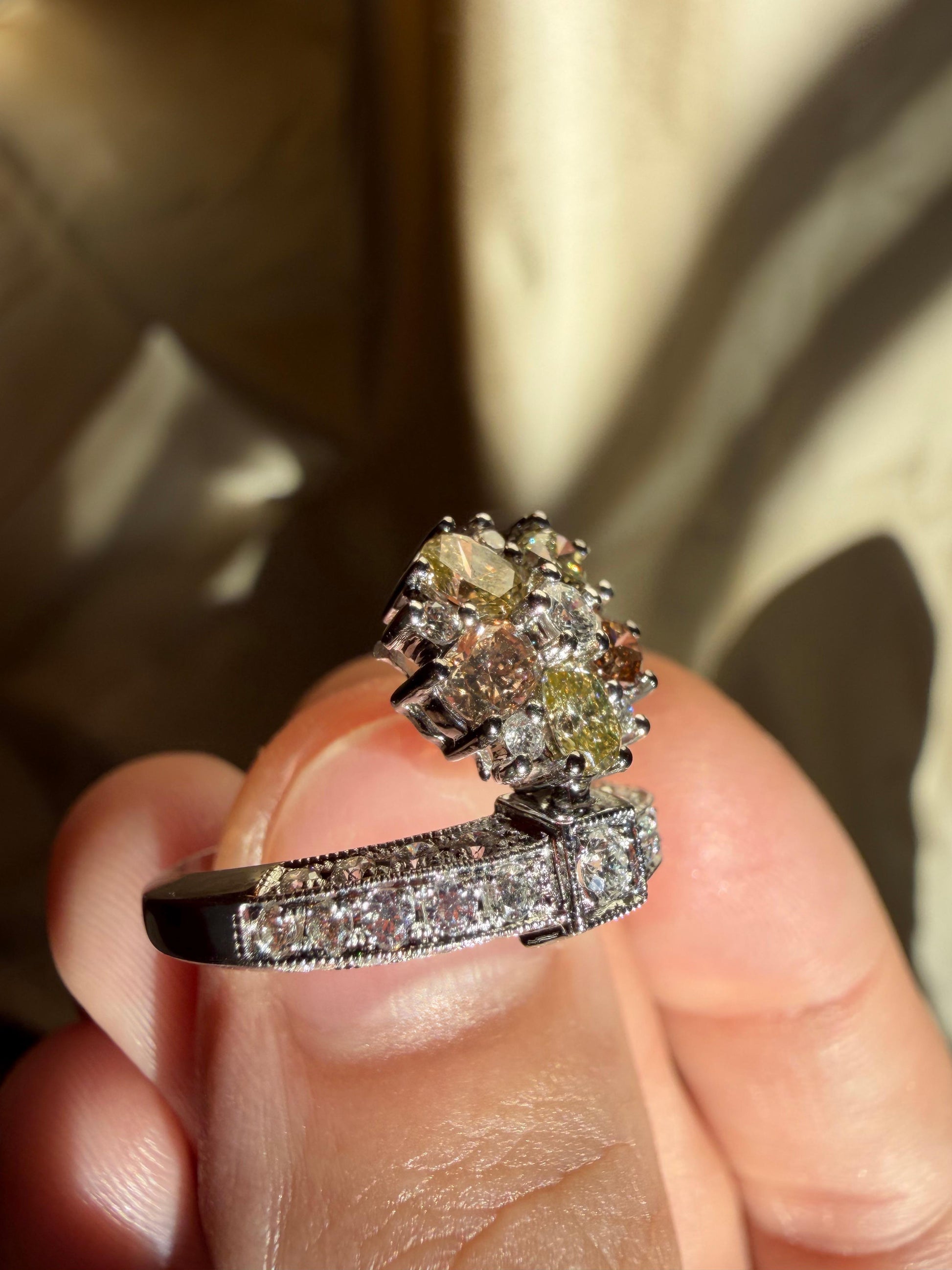 18k White Gold White and Brown Diamond Tiara Ring