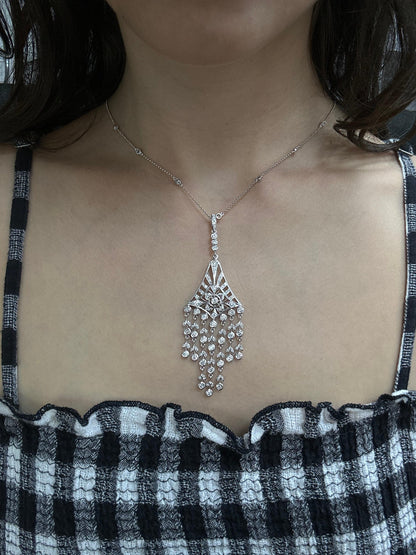 18K White Gold Diamond Pendant Chandelier Necklace