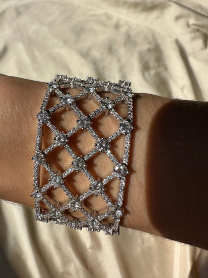 14K White Gold Diamond Lattice Bracelet - 7.25 inches