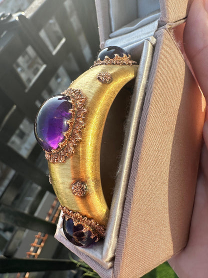 18k Estate Buccellati Bold Oval Cabochon Amethyst Cuff