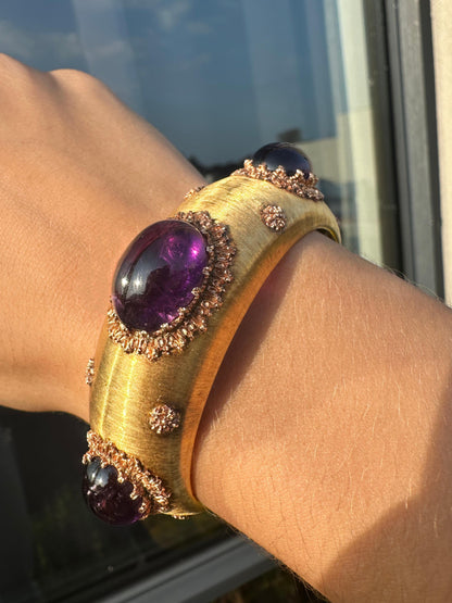 18k Estate Buccellati Bold Oval Cabochon Amethyst Cuff