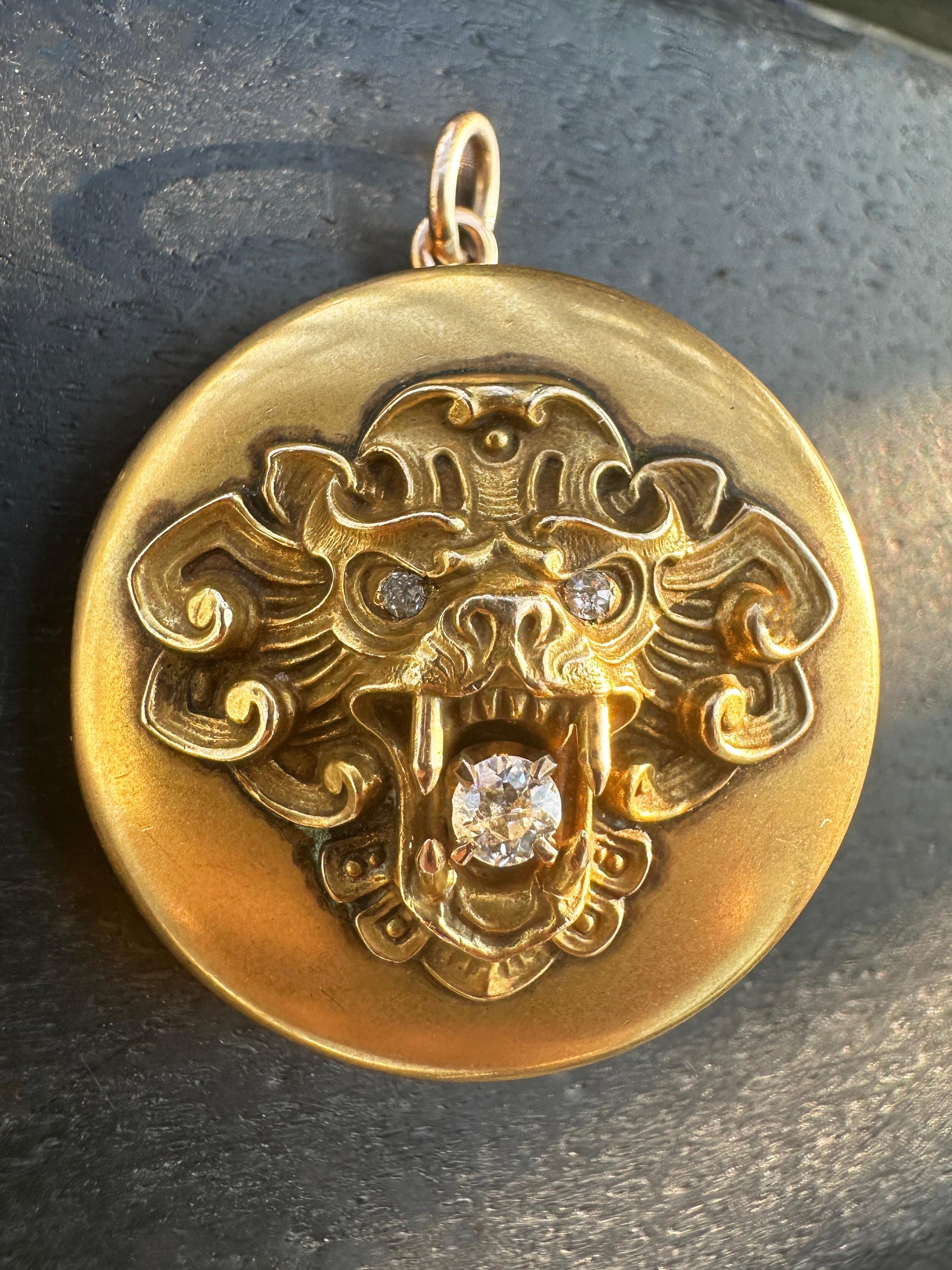 Yellow Gold and Diamond Estate Lion Locket Pendant