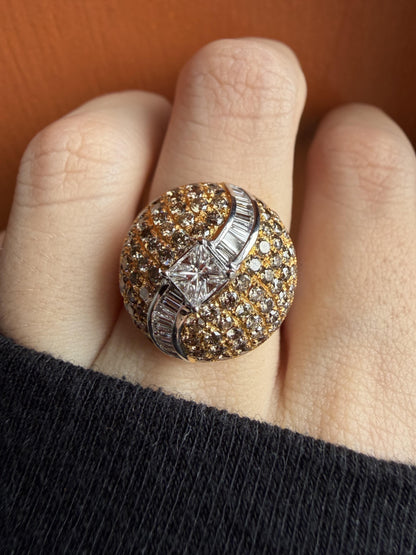 18k Yellow Gold White and Brown Diamond Ring - Size 6.75