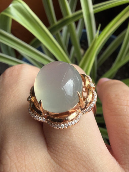 18K Rose Gold Diamond and 10.38 Carat Moonstone Floral Cocktail Ring