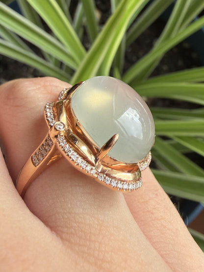18K Rose Gold Diamond and 10.38 Carat Moonstone Floral Cocktail Ring