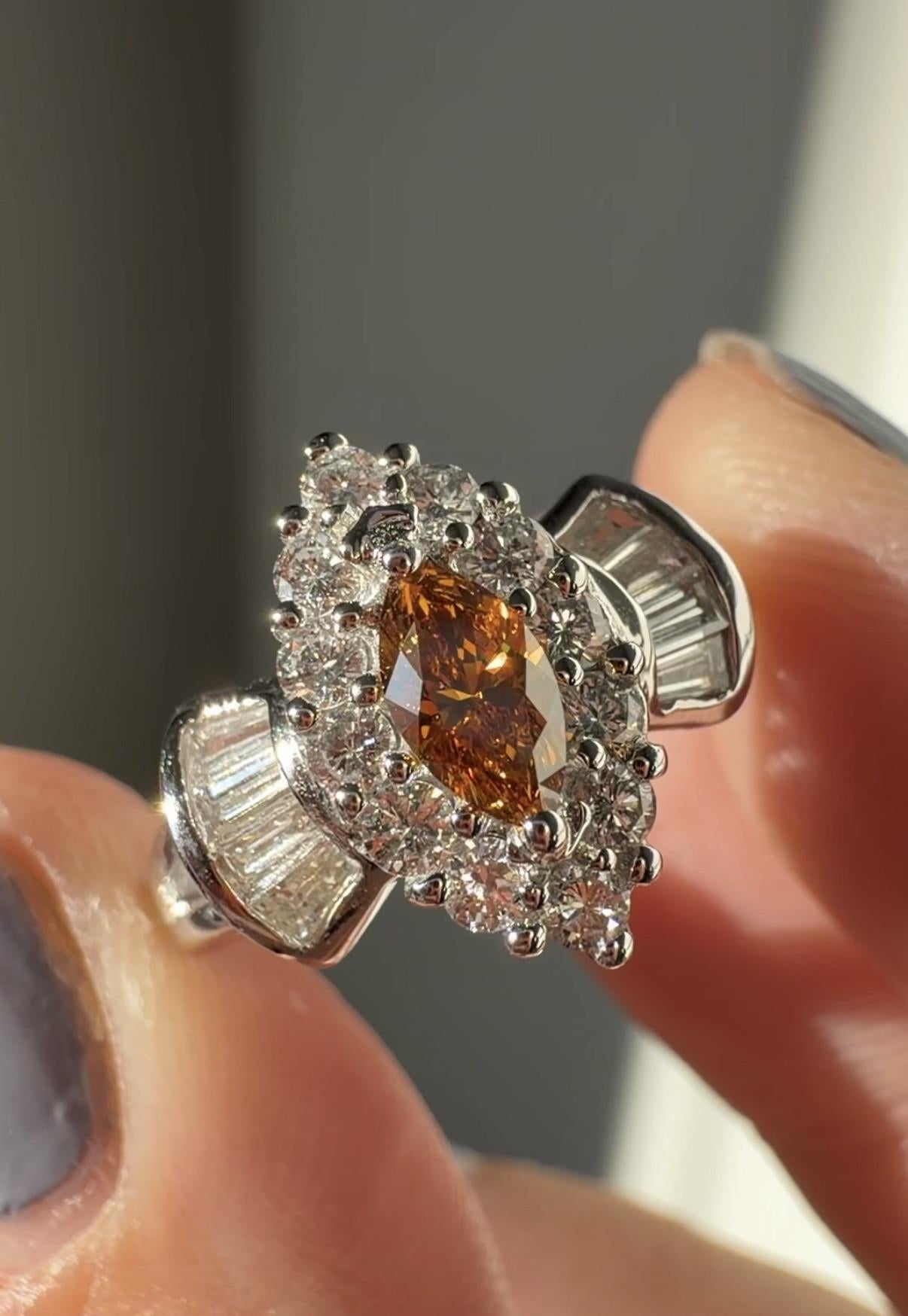 18K White Gold Yellow Marquise Cut Diamond And White Diamond Navette Ring
