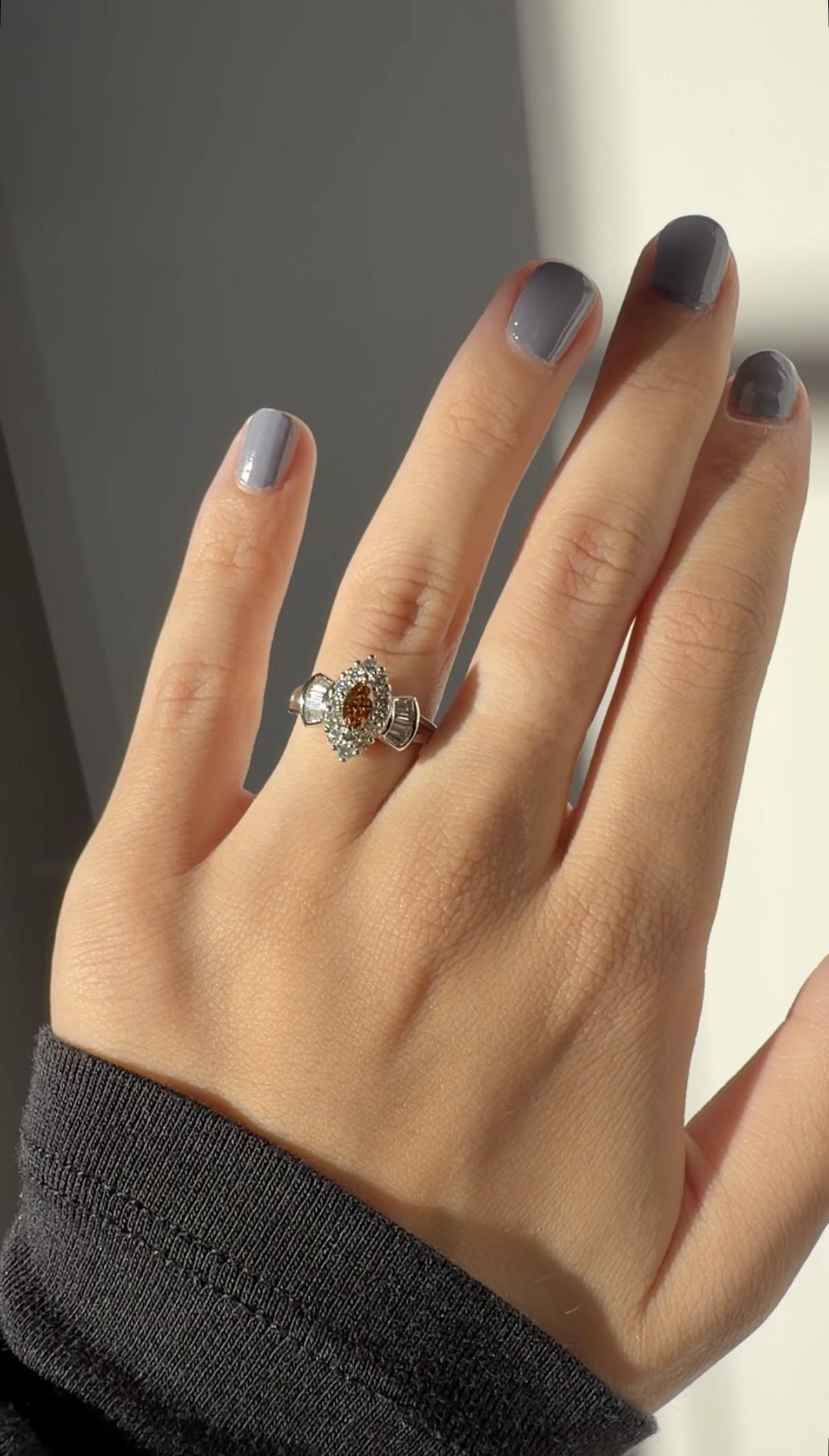 18K White Gold Yellow Marquise Cut Diamond And White Diamond Navette Ring