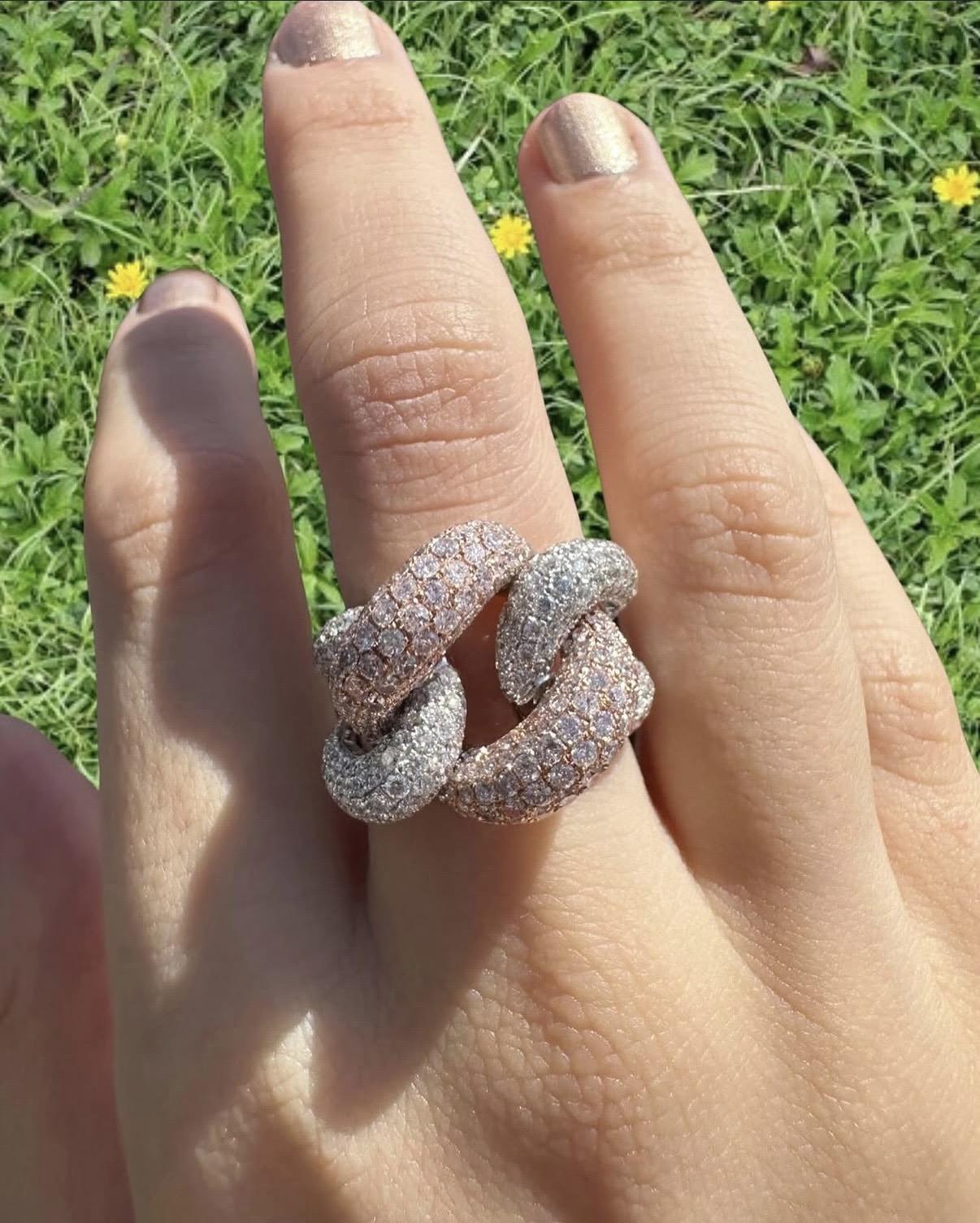 18k Pink and White Diamond Crossover Ring