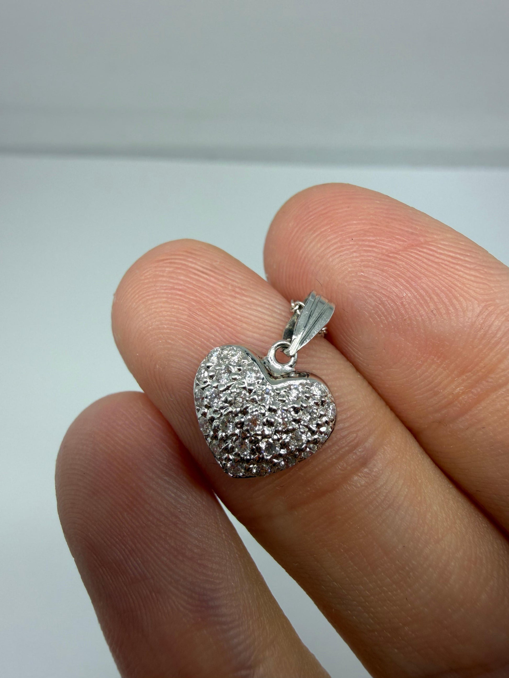 18K White Gold .58 Carat Diamond Heart Pendant Necklace