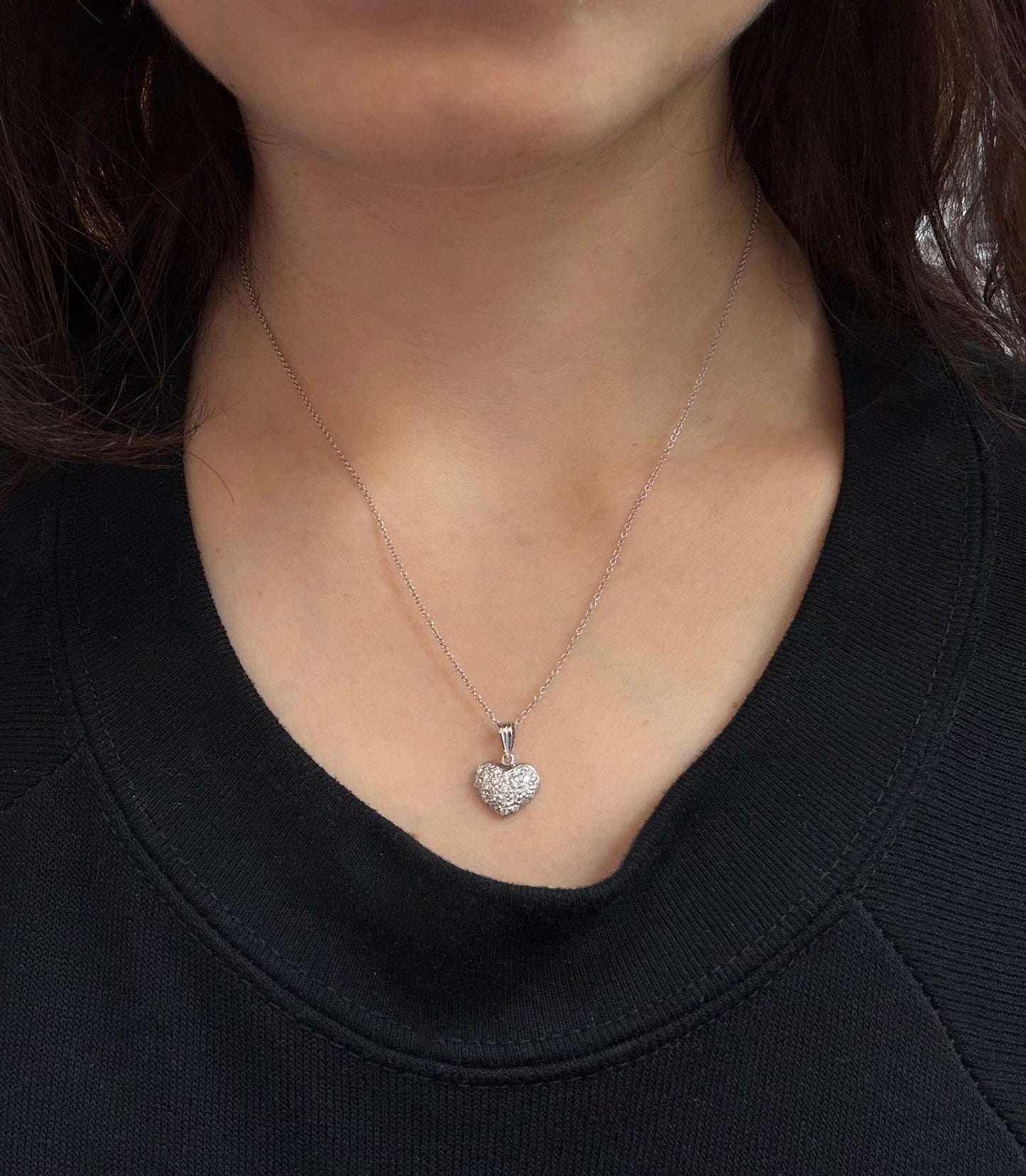 18K White Gold .58 Carat Diamond Heart Pendant Necklace