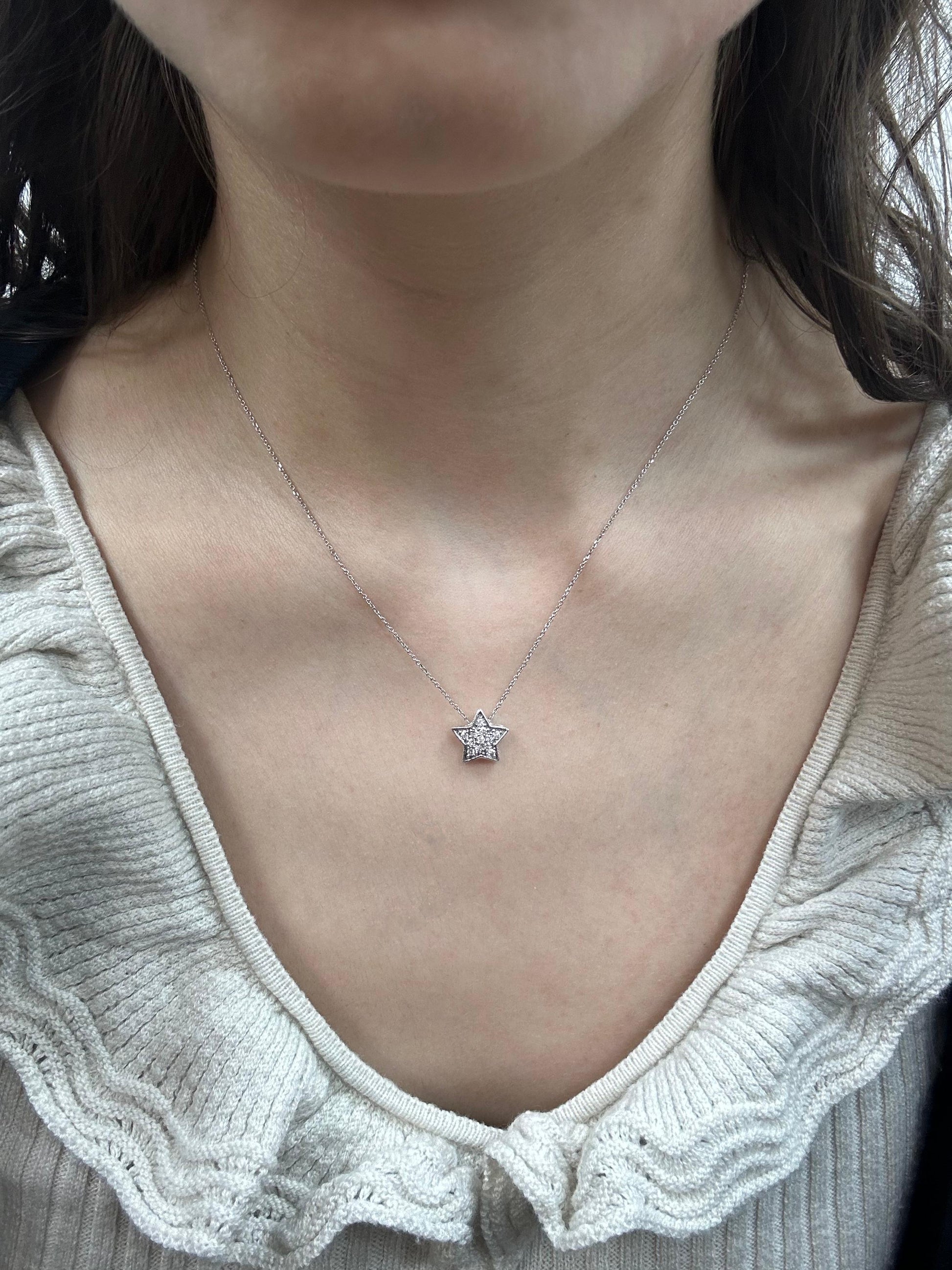 18K White Gold Diamond Star Pendant with 14K Chain