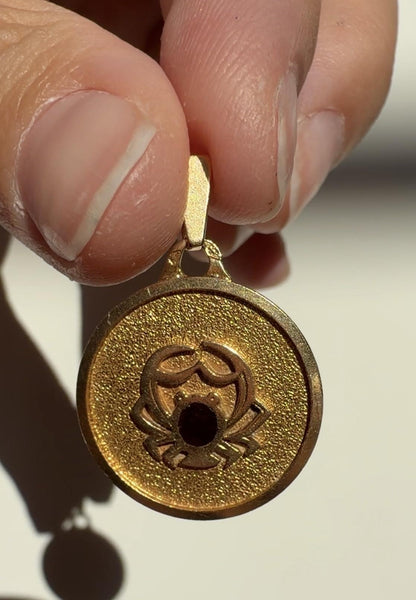 Vintage French 18K Yellow Gold Cancer Zodiac Pendant