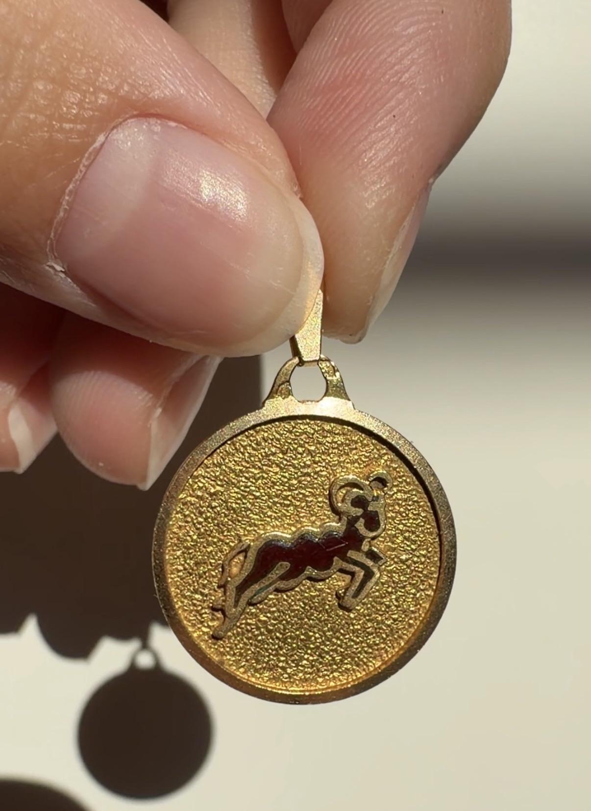 Vintage French 18K Yellow Gold Aries Zodiac Pendant
