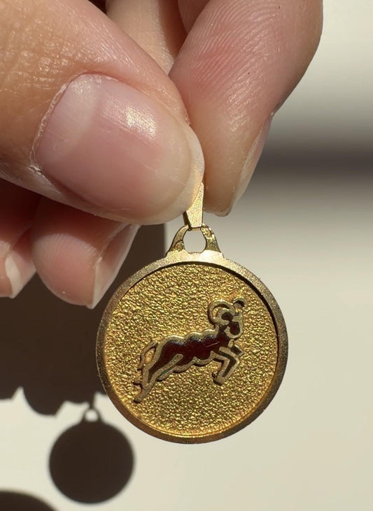 Vintage French 18K Yellow Gold Aries Zodiac Pendant