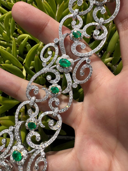 18K White Gold Diamond and Emerald Bracelet