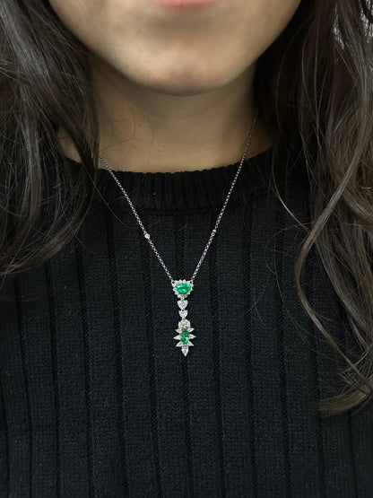 18k White Gold Pear,Heart Cut Diamond and Marquise,Trillion Cut Emerald Necklace