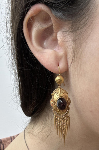 14k Victorian Gold and Garnet Tassel Earrings