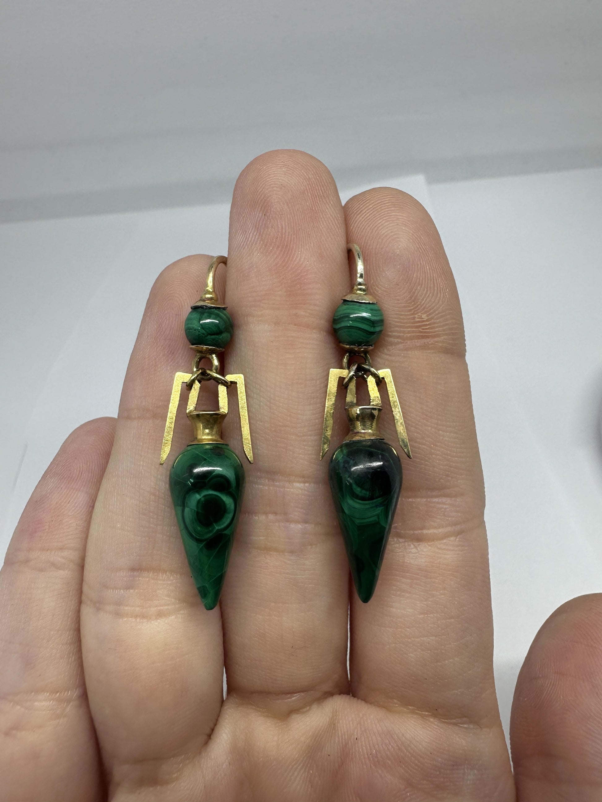 14k Victorian Green Malachite Earrings