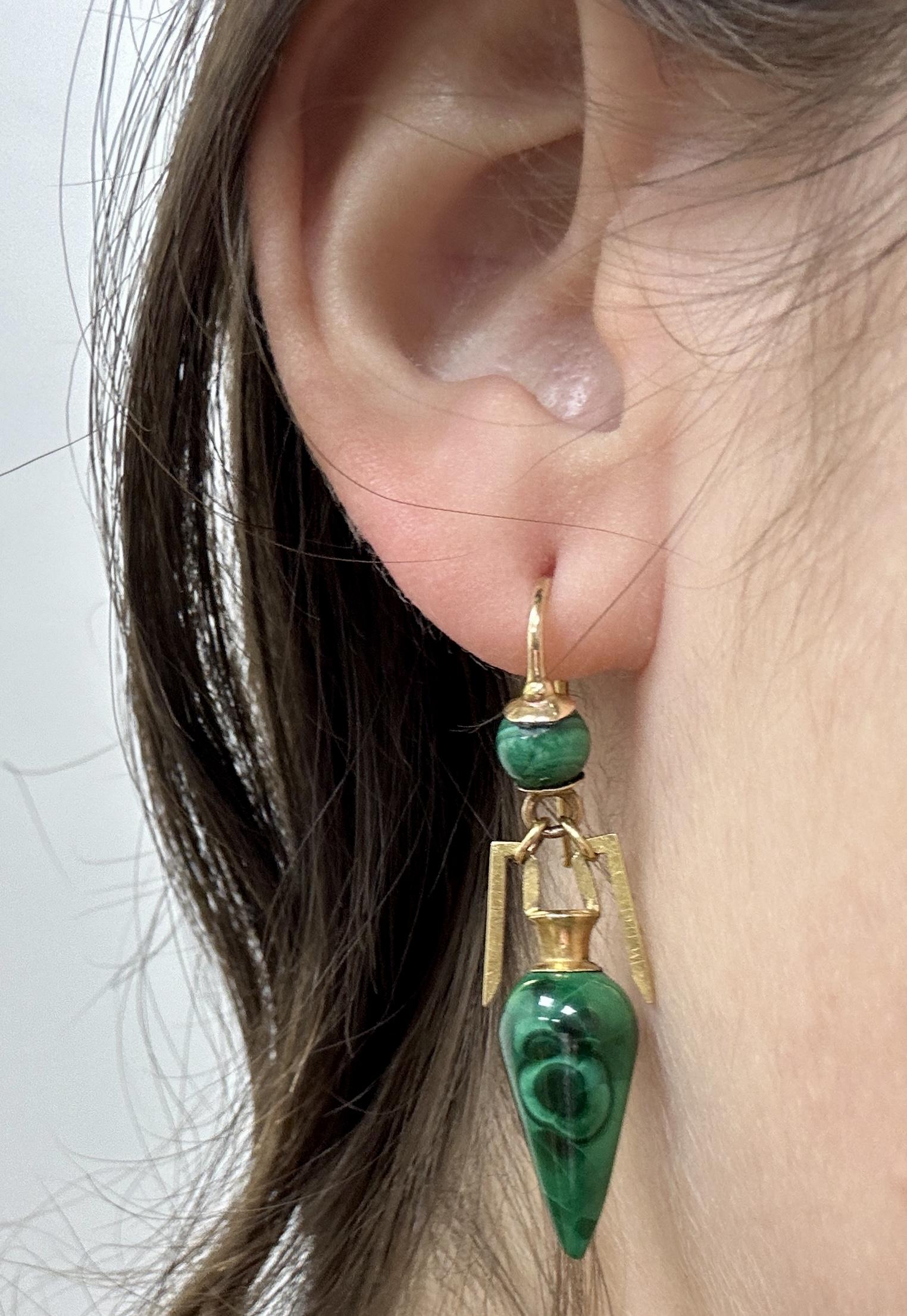 14k Victorian Green Malachite Earrings