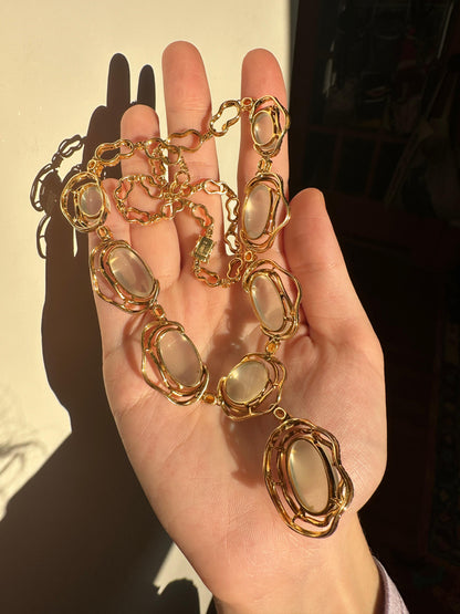 Vintage Inspired 18K Yellow Gold Diamond, Yellow Sapphire and Moonstone Necklace