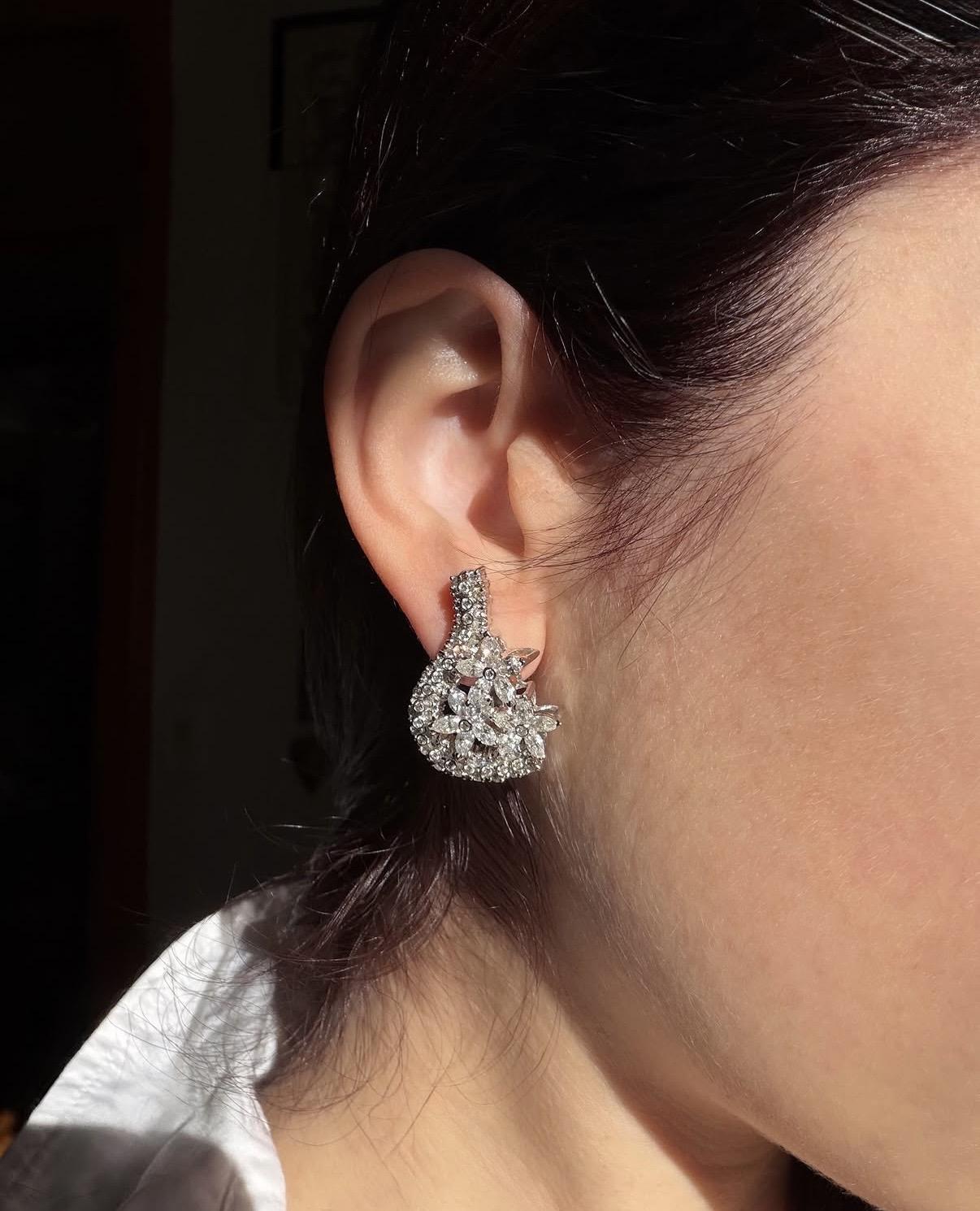 18K White Gold 5.52 Carat Marquise Cut Diamond Earrings