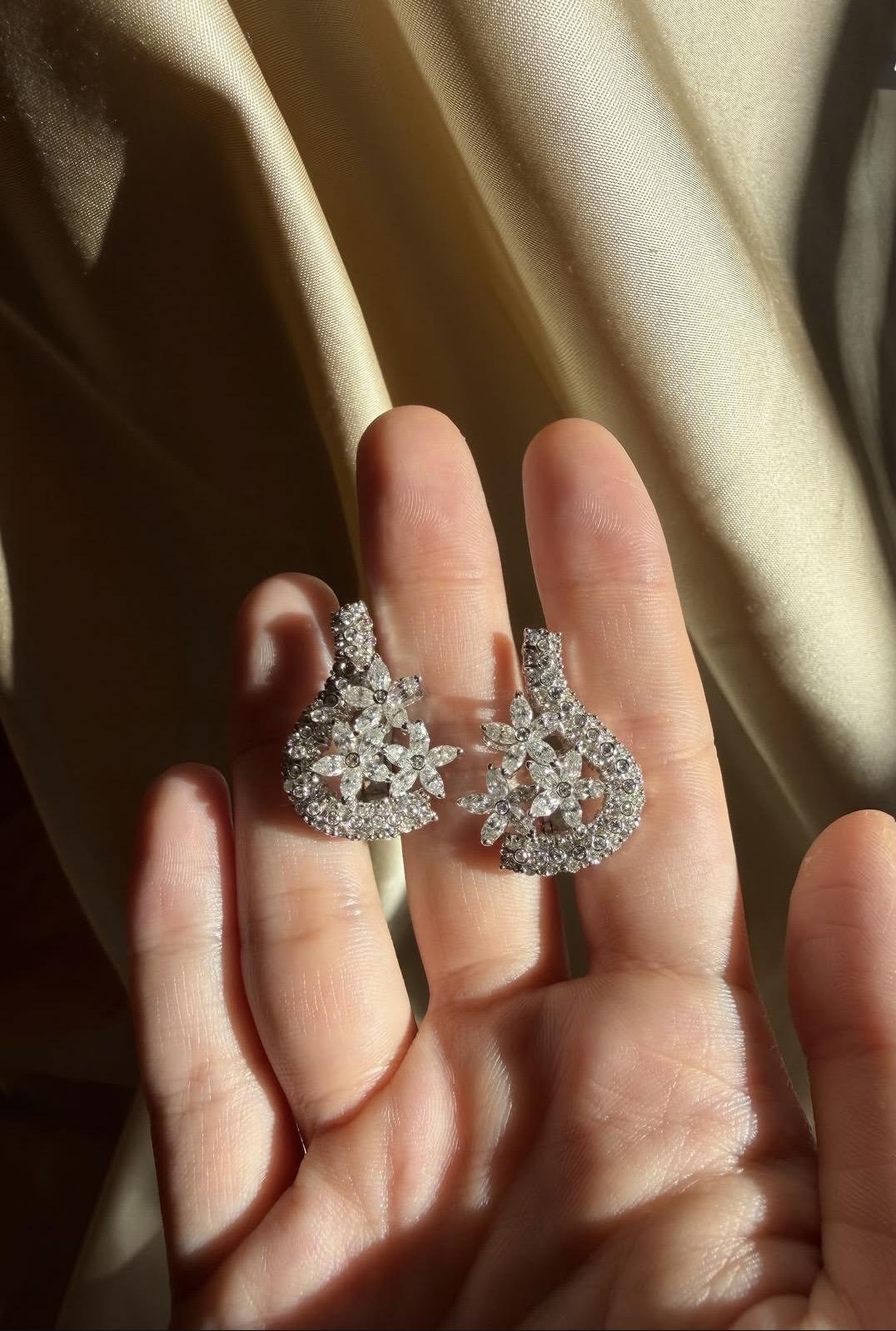 18K White Gold 5.52 Carat Marquise Cut Diamond Earrings