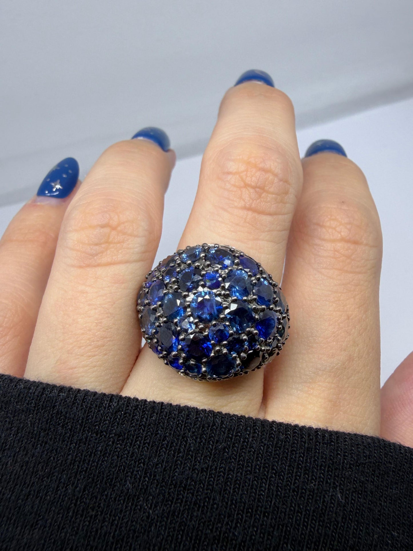 18K White Gold Diamond and 9.91 Carat Sapphire Dome Ring