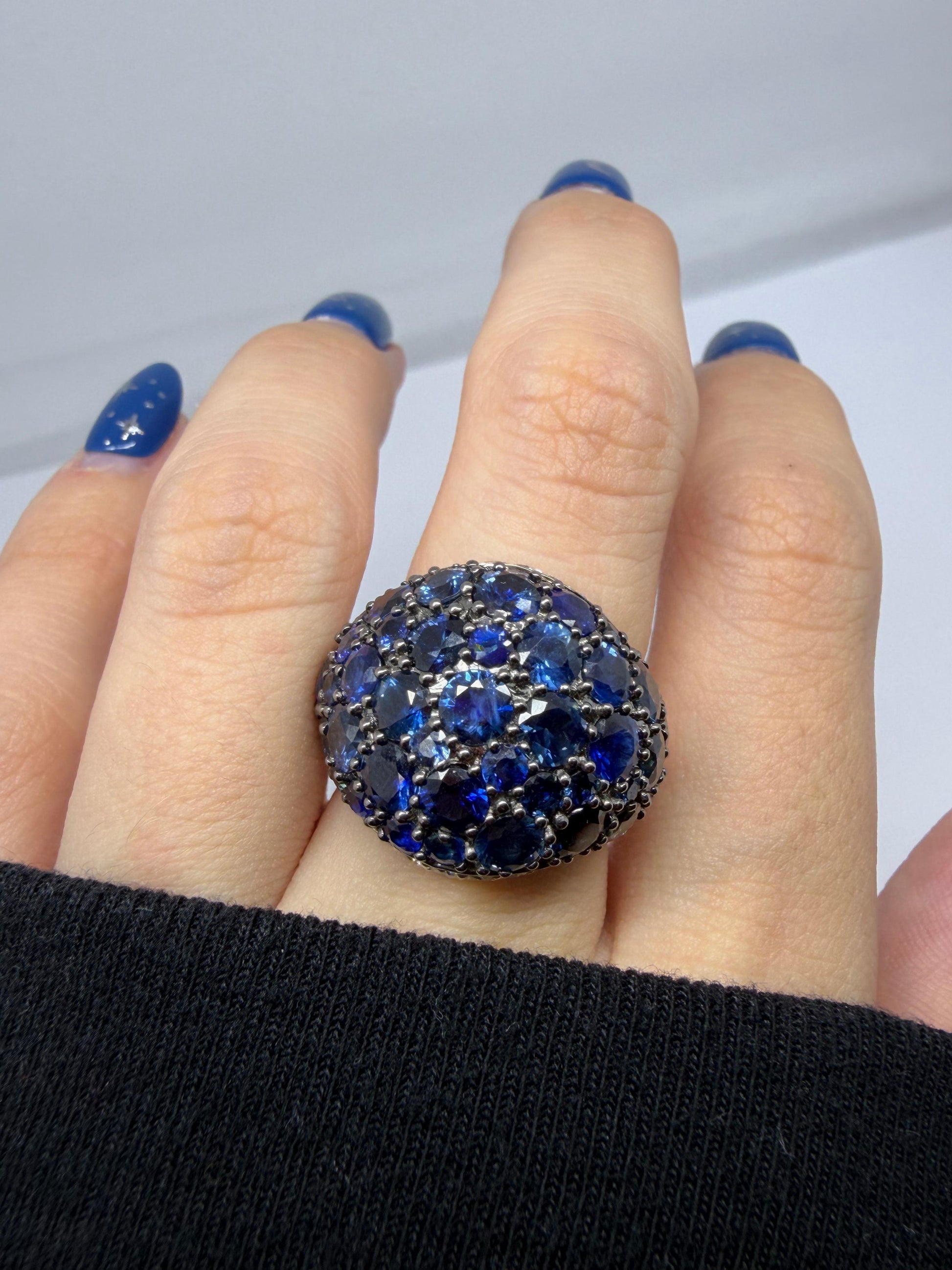 18K White Gold Diamond and 9.91 Carat Sapphire Dome Ring