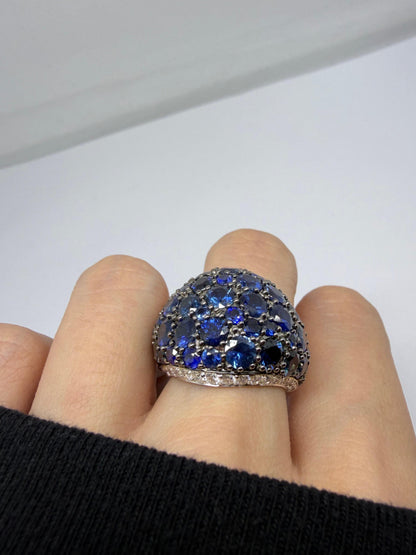 18K White Gold Diamond and 9.91 Carat Sapphire Dome Ring